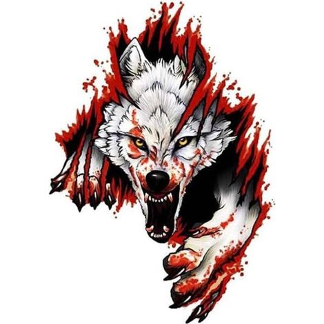 2PCS Autocollant tête de loup 3D, autocollant 3D pour voiture, loup furieux, accessoire amusant pour moto, en PVC, 18 x 25 cm