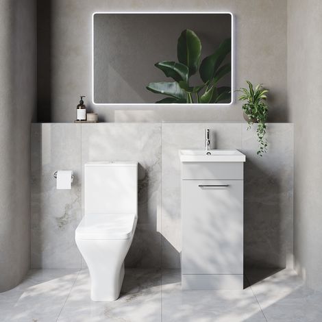 Napoli 390 Gloss Grey Pearl 400mm Single Door Vanity Unit and Kingston Toilet Suite with Glide Basin - 400mm - Chrome 160mm Handle