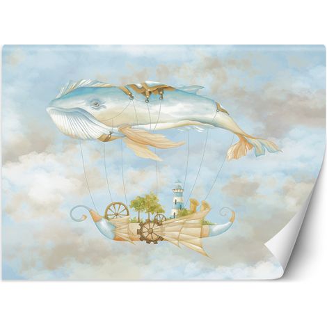 Fototapete Fliegender Wal und Schiff Blau 400x280 cm