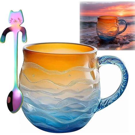 Sea glass sunset layer,  golden tide layer,  hand-blown artisan ocean wave cup,  Style 1 (1/5)