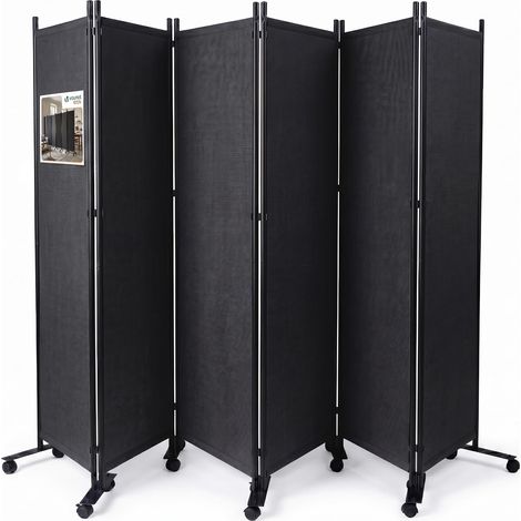 Paravent Séparateur de Pièce 6 Panneaux avec roulettes Cloison de Séparation Autoportant Pliable Brise Vue pour Plus d’Intimité Salon Chambre Bureau 340 x 30 x 171 cm Anthracite (1/5)