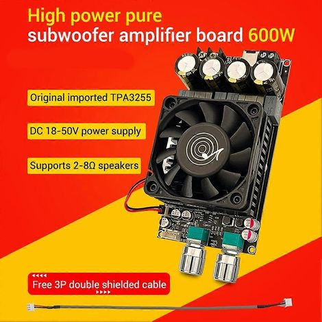 ZK-6001 2.1-Kanal 600W Digital-Leistungsverstärkerplatine für Subwoofer, TPA3225 Bluetooth-Verstärkermodul mit abgeschirmtem Kabel B (1/5)