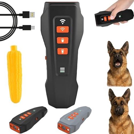 Dispositif anti-aboiement pour chiens — Répulsif ultrasonique rechargeable à longue portée avec lampe torche — Pour chiens de petite, moyenne et grande taille, en intérieur comme en extérieur (Noir)
