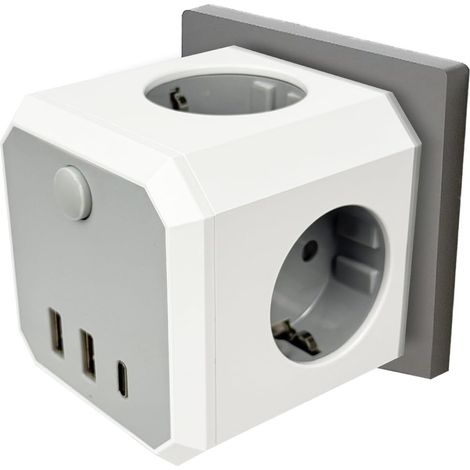 Mehrfachsteckdose ohne Kabel, 4 Fach Steckdosenleiste mit 2 USB A und 1 USB C, 16A 4000W Steckdosenwürfel ohne Kabel, Cube Mehrfachstecker mit Schalter, Steckdosenverteiler für Büro Hause Reisen (1/5)