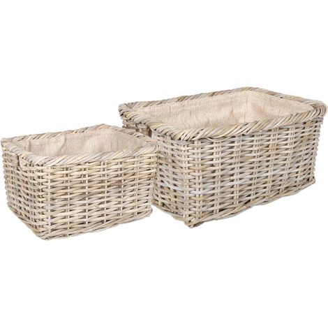 Firewood Basket 2 pcs Natural Grey Kubu Rattan vidaXL (1/5)