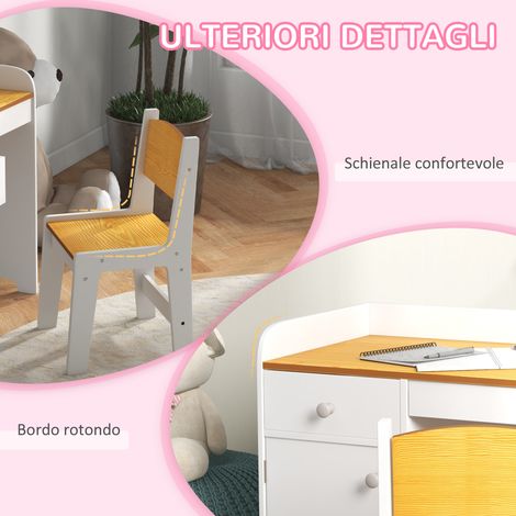 Table enfant 3-6 ans avec tiroir et rangement, bureau et siège blanc en bois (1/5)