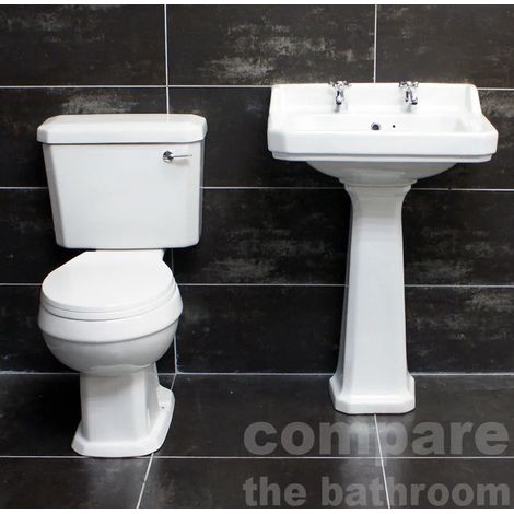 Carlton Traditional Victorian Bathroom Suite Basin Sink and Toilet with FREE Seat