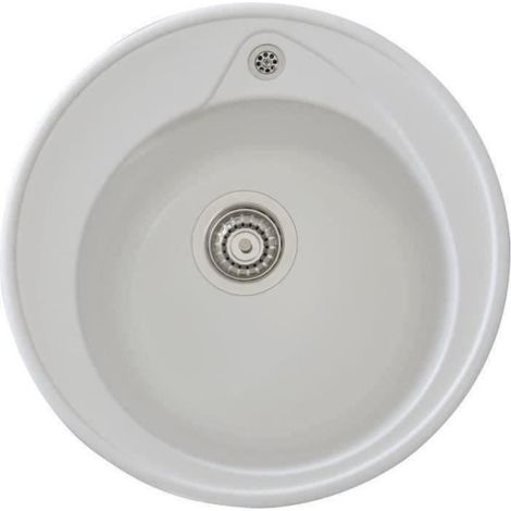 STRADOUR Evier a encastrer RONDA, en SMC BLANC UNI - 17, 1 bac, dim. Ø 49 cm, vidage manuel