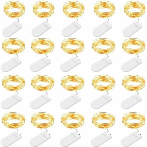 Guirlandes lumineuses LED batterie, 20 pièces 1M 10 LEDs guirlandes lumineuses en fil de cuivre pour chambres, intérieur, extérieur, Noël, fête, jardin, mariage, bricolage, blanc chaud (1/5)