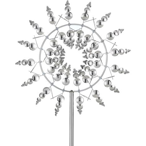 Moulins à vent 3D magiques pour l'extérieur, moulins à vent de jardin en métal à 360°, attrape-vent 32 cm, sculptures et essoreuses pour jardin, décoration de terrasse (argent) (1/5)