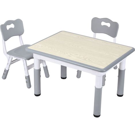 Wolketon Kindertisch mit 2 Stühlen grau, Höhenverstellbare Kindermöbel für Spielzimmer und Kindergarten,  Kindersitzgruppe, Sitzgruppe für Kinder, 80x60 cm (1/5)