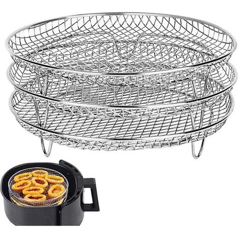 Ensemble de trois grilles rondes empilables en acier inoxydable pour friteuse à air - adaptées aux friteuses à air de 4,2 à 5,8 litres (1/5)
