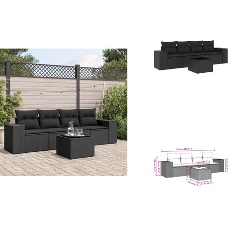 Salon de jardin 5 pcs avec coussins noir résine tressée - Ensemble Salon De Jardin - Meuble De Jardin - Salon Exterieur - Résine Tressée - Rotin Synthétique (1/3)