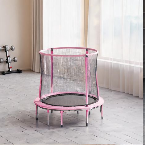 Trampoline enfant acier 140 cm avec filet et porte zippée Rose (1/5)