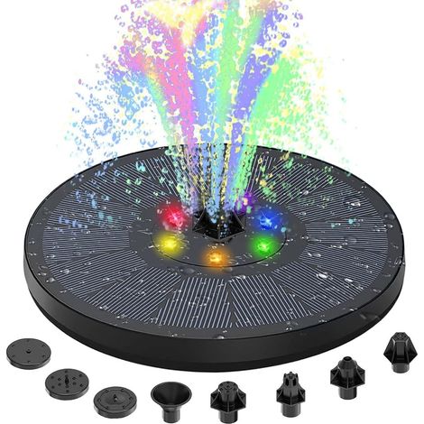 3W Solar Springbrunnen Upgrade Solar Teichpumpe mit 8 Effekten, Solarbrunnen für Garten mit Akku (1/4)
