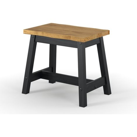 Corona Live Edge Single Dining Bench (Set of 2) - Pine - L31.5 x W52.5 x H45.5 cm - Black/Antique Waxed Pine - Flat Packed