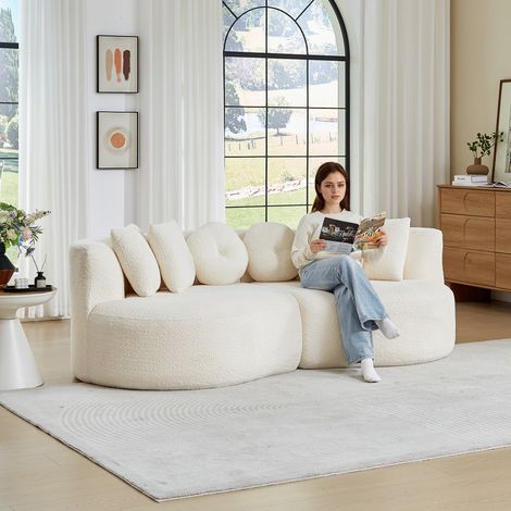 Divano modulare in ciniglia 2 pezzi, forma curva tipo anacardo, 223 x 109 x 79 cm, beige HAVRYA (1/5)