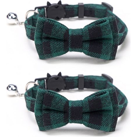 Collier Pour Chien Et Chat - Tissu Denim Coton - Boucle De Sécurité À Libération Rapide - Clochette Intégrée - Nœud Papillon Détachable - Taille Réglable (1/5)