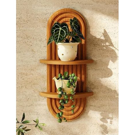 Étagère murale flottante - Étagère murale pour plantes - Support mural bohème en bois avec 2 attaches - Étagère murale flottante pour pots de fleurs et décoration intérieure - Marron naturel (1/5)