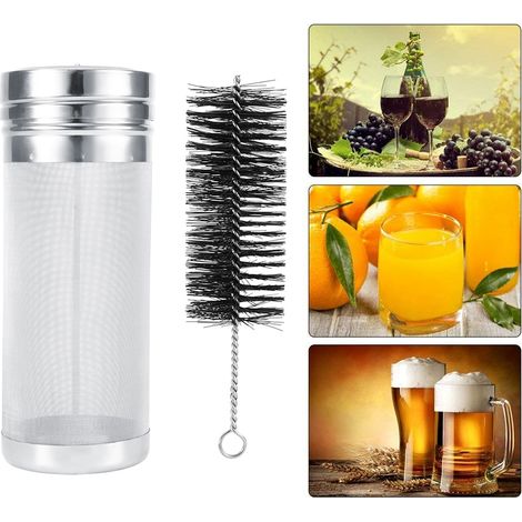 Kit de filtre à houblon pour bière : acier inoxydable, maille de 300 micromètres, avec brosse de nettoyage - Idéal pour les fûts de brassage maison (7 x 18 cm / 2,8 x 7,1 po) (1/5)