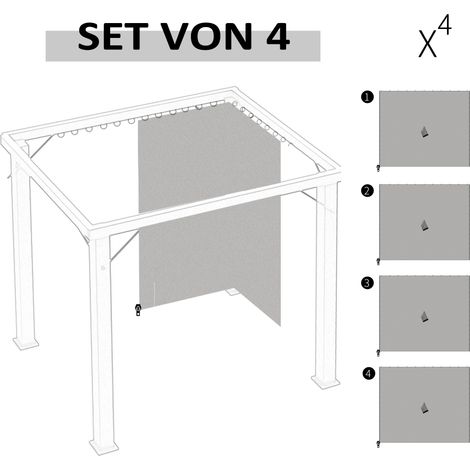 Lot de 4 rideaux de rechange gris clair pour tonnelle 3x3 m, dimensions 302 x 205 cm, voilage de protection pour pergola (1/4)