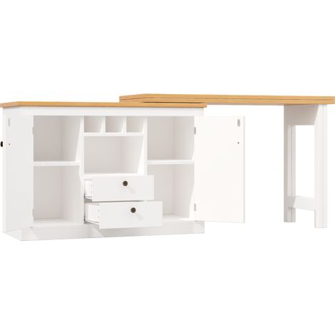 Table de bar extensible multifonction 120-180 cm avec rangement, MDF noir et blanc (1/5)