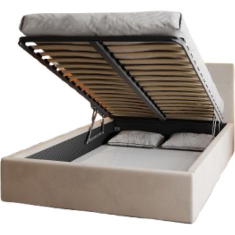 Lit coffre Vegas 120 x 200 cm avec sommier à lattes relevable Beige (1/5)
