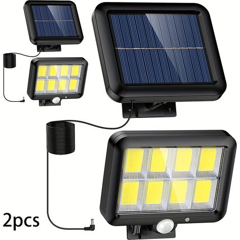 Lampes solaires, lot de 2 appliques murales étanches avec détecteur de mouvement, LED COB 160, 3 modes d'éclairage, lampe de jardin à tête unique divisée-AquaForge