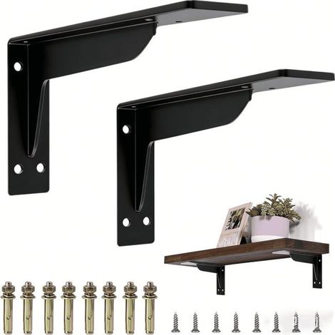 Set mit 2 robusten, schwarzen 14 cm Regalwinkeln, L-förmigen Arbeitsplattenwinkeln, Regalträgern aus Stahl, maximale Traglast 300 kg (1/5)