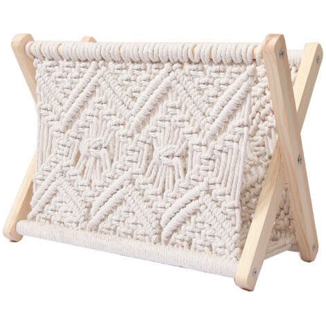 Porte-revues tressé en corde de coton, étagère de rangement en bois, porte-revues original, étagère de bureau, porte-journaux, étagère au sol (couleur : 1)