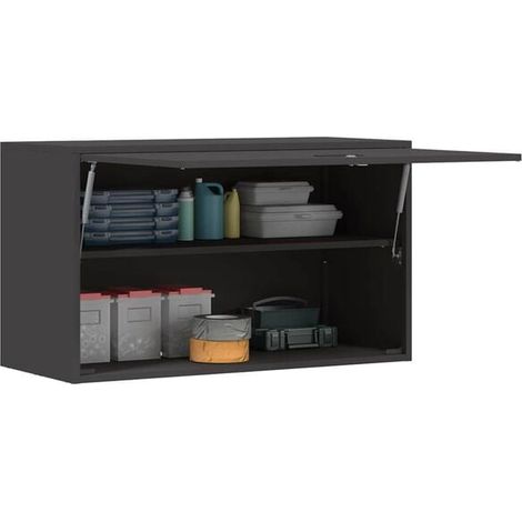 Armoire de Rangement Murale pour Garage, Meuble de Stockage Noir 90 x 40 x 53 cm, Étagère Organisateur Robuste avec Portes (1/5)