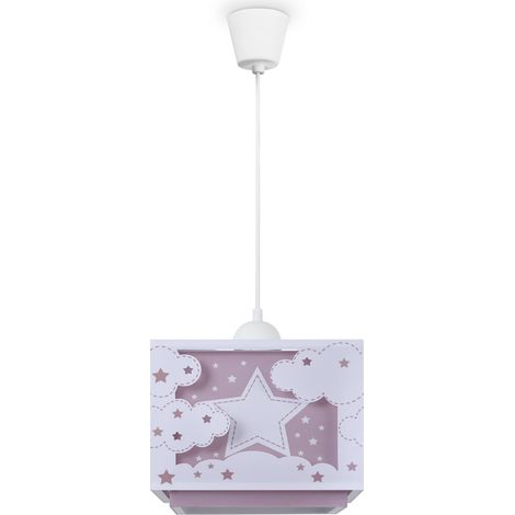 Paco Home Kinderzimmer Hängelampe Lampenschirm Stoff Regenbogen Stern Löwe Dino Mond Pendelleuchte - Typ 4, Pink