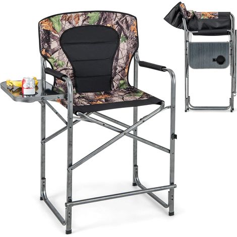 COSTWAY Silla Plegable Camping Alta, Silla Director Plegable con Mesa Lateral, Silla Pesca Reposapiés Desmontable, Portavasos, 62 x 56 x 110 cm, Carga 150 kg (1/5)