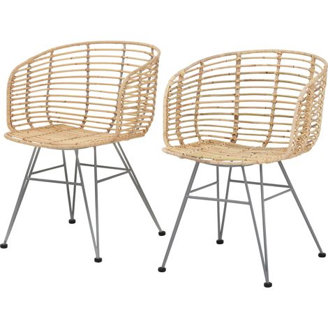 Ceko-Ensemble de 2 chaises de salle à manger en rotin Nature