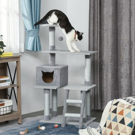 Griffoir salle sport Gris chats plusieurs niveaux escalier plateforme poteaux corde jute 60,5x40x124 cm