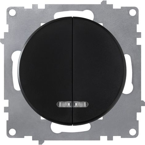 Interrupteur double, simple allumage, témoin lumineux LED, 1 voie - noir