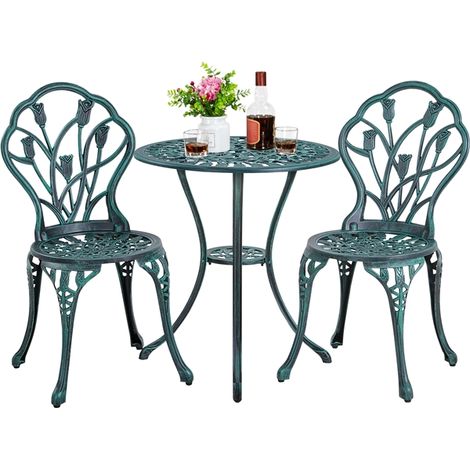 Homevive Conjunto de Mesa y Silla Exterior Mueble de Aluminio para Jardín Balcón Terraza Patio 2 Sillas y 1 Mesa Verde (1/5)