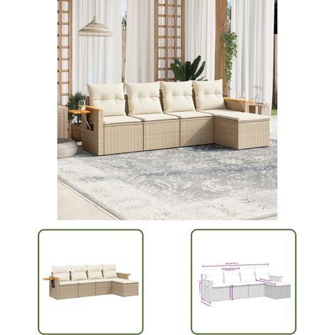 The Living Store 5-tlg. Garten-Sofagarnitur mit Kissen Beige Poly Rattan - Gartenmöbel - Outdoor Möbel - Rattan Sofa - Lounge Set - Esszimmergarnitur (1/3)