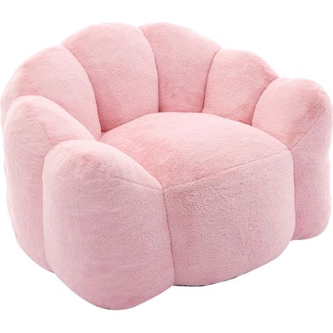 CAIziCanapé compact forme lotus, fauteuil adulte, tissu velours ras,rose