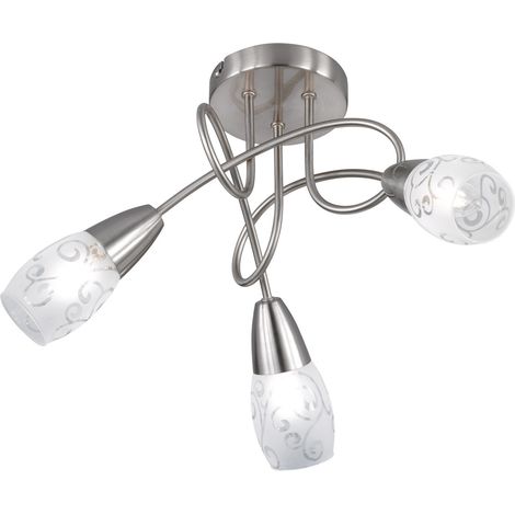 Deckenleuchte COLMAR Rondell 3-flammig Silber, Dekorglas satiniert, Ø 47cm (1/5)