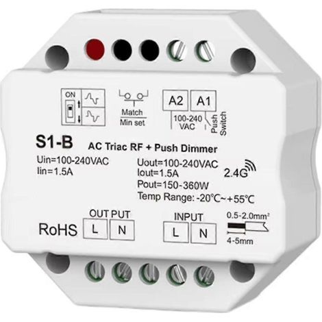 Variateur à triac 4 zones 110-230 V CA avec interrupteur à bouton-poussoir, contrôle de la luminosité des bandes LED monochromes et télécommande RF 2,4 GHz (1/5)
