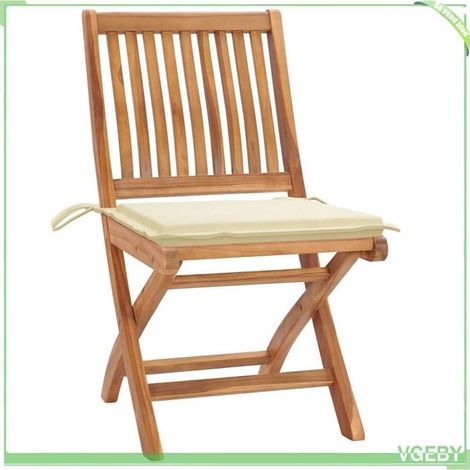 Chaise de jardin - FAFEICY - 3062435 - Bois teck massif - Pliable - Lot de 2 avec coussins crème (1/5)
