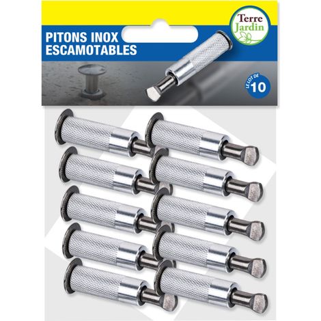 Terre Jardin – Piton douille rétractable inox lot de 10 – Pour béton, pierre et granit – Rangement sécurisé, compatible tendeurs et sangles