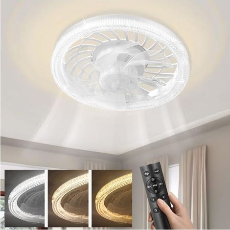 Ventilateurs de plafond avec lumières et télécommande, ventilateur de plafond à profil bas à intensité variable, ventilateur de plafond encastré E27 (1/2)