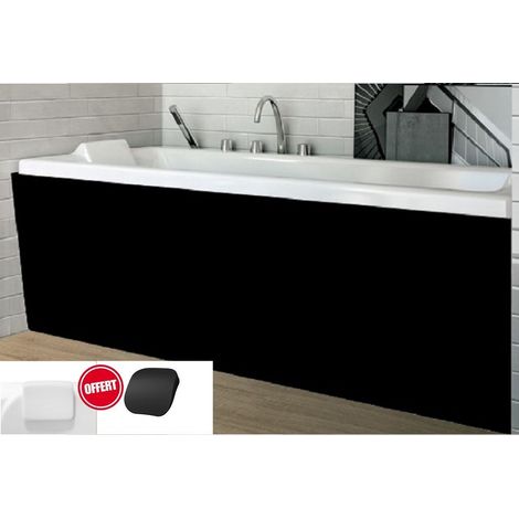 Otitec – Baignoire rectangulaire acrylique noir mat 170x75 – Tablier inclus – Repose-tête OFFERT – Installation facile pour salle de bains (1/3)