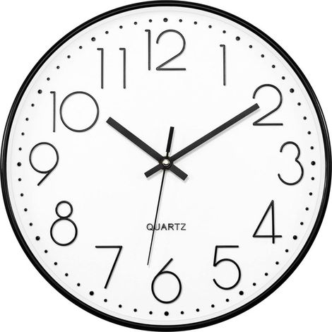 Schwarze Wanduhr, 30 cm (12 Zoll), geräuschlos, Quarz, rund, batteriebetrieben, gut ablesbar, ideal für Büro, Klassenzimmer, Schule, Zuhause, Wohnzimmer, Schlafzimmer oder Küche.