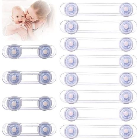 Bloc placard Bebe - Securite Placard Enfant, Bloque Porte Placard Fenêtre - Avec Adhésif, Facile à Installer (12 Pièces) (1/4)