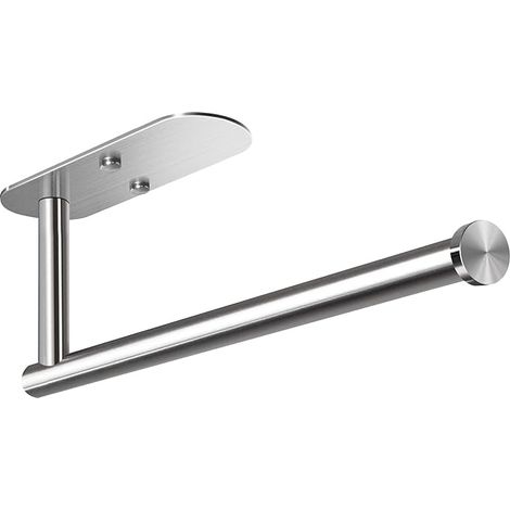 Porte-rouleau de papier essuie-tout adhésif à fixer sous un meuble de cuisine ou à utiliser dans la salle de bain, en acier inoxydable SUS304 (33 cm, argent). (1/5)