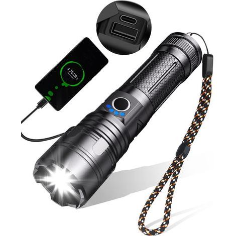 Ultra Powerful LED Flashlight, 10000 Lumens Rechargeable Flashlight, Tactical Flashlight, 5 USB Flashlight Modes, IPX5 Waterproof, Zoomable, Shockproof, for Camping and Emergencies (1/5)