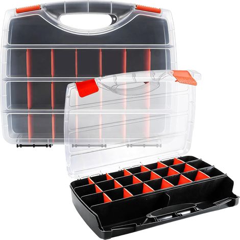 Lot de 2 Malette Rangement, 38x31x6.8cm Boite Rangement Vis, Boîtes à Outils avec Séparateurs Amovibles, Couvercle Transparent, Empilable, Boite a Vis pour Clous, Boulons, Vis, Perles, Travaux (1/5)